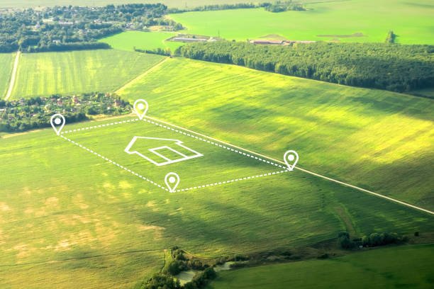 Land or landscape of green field with aerial view icon of residential. Real estate or property for dream concept to build,  sale and buy.